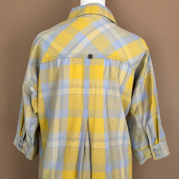 {Prana} Deryn Plaid Shirt Dress in Yellow & Blue Grey - Women's Small - Picture 9 of 14